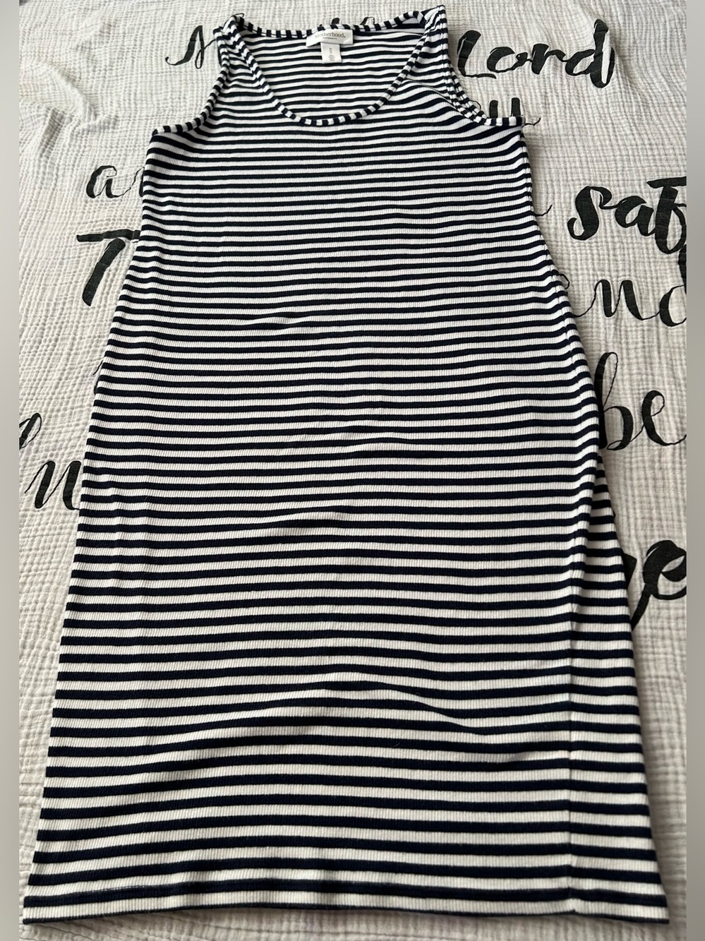 Motherhood Maternity Black & White Striped Ribbed Midi Dress Size M